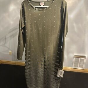 LuLaRoe Olive Green Long Sleeve Knit Dress with Silver Accents